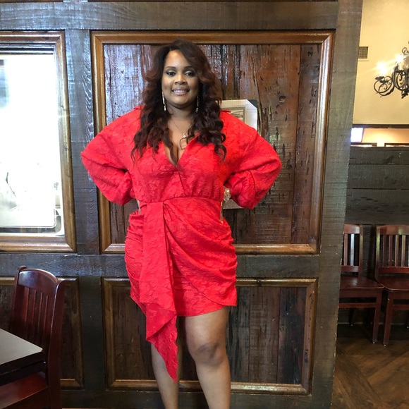Textured Floral Wrap Dress - Picture 1 of 4